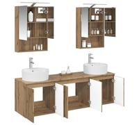 vidaXL Juego de Muebles de Baño 5 pcs Roble Artesanal, Almacenamiento Moderno para baño, Juego de armarios rectangulares, Luces LED, Muebles versátiles para Espacios organizados
