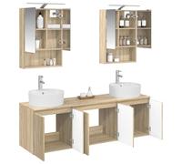 vidaXL Juego de Muebles de Baño 5 pcs Roble Sonoma, Almacenamiento Moderno para baño, Juego de armarios rectangulares, Luces LED, Muebles versátiles para Espacios organizados