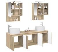vidaXL Juego de Muebles de Baño 5 pcs Roble Sonoma, Conjunto Moderno de baño, tocador Rectangular, Almacenamiento, Espejo LED y armarios de Madera