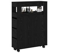 vidaXL Juego de Muebles de baño con Rueda Roble Negro 65 x 23 x 87 cm, Almacenamiento de baño, gabinete Rectangular Moderno, montado en la Pared, Madera compacta, organización Minimalista, cajones