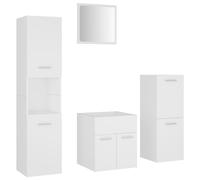 vidaXL Juego de muebles de baño madera de ingeniería en color Blanco/Blanco brillante/Negro | almacenamiento funcional diseño moderno para baño dormitorio sala