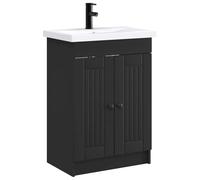 vidaXL Juego de Muebles de baño Negro 56 x 37,5 x 81 cm, Juego de Muebles Moderno para baño, Unidad de Almacenamiento Elegante, tocador Completo, con gabinete y Estante