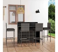 vidaXL Juego de muebles de bar de jardín de 5 piezas y cojines gris