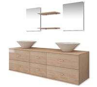 vidaXL Juego de Muebles de Cuarto Baño con Lavabos Conglomerado 7 Piezas Almacenamiento Ducha Bañera Set Conjunto Cajonera Mobiliario Beige