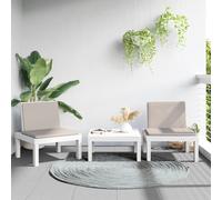 vidaXL Juego de muebles de jardín 3 piezas con cojines PP blanco