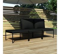 vidaXL Juego de muebles de jardín 3 piezas con cojines PVC negro
