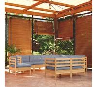 vidaXL Juego de muebles de jardín 9 pzas y cojines madera maciza pino