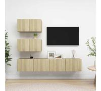 vidaXL Juego de 4 muebles para televisión, estilo Sonoma, en madera contrachapada