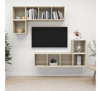vidaXL Juego de 4 muebles para televisión, estilo Sonoma, en madera contrachapada