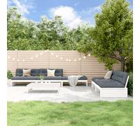 vidaXL Juego de muebles jardín 6 piezas y cojines madera maciza blanco