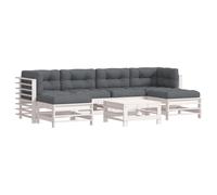 vidaXL Juego de muebles jardín 7 piezas y cojines madera maciza blanco