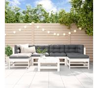 vidaXL Juego de muebles jardín 7 piezas y cojines madera maciza blanco