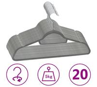 vidaXL Juego de perchas de ropa 20 uds antideslizantes terciopelo gris