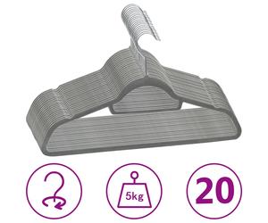 vidaXL Juego de perchas de ropa 20 uds antideslizantes terciopelo gris