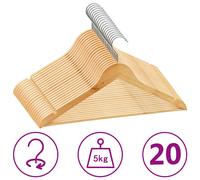 vidaXL Juego de perchas para ropa 20 uds antideslizantes madera dura