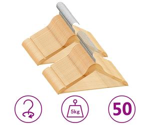 vidaXL Juego de perchas para ropa 50 uds antideslizantes madera dura