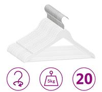 vidaXL Juego de perchas ropa 20 uds antideslizantes madera dura blanco