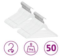 vidaXL Juego de perchas ropa 50 uds antideslizantes madera dura blanco