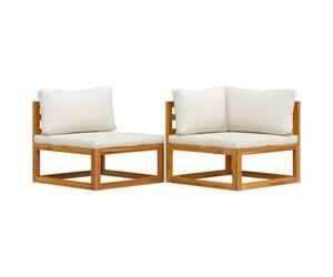 vidaXL Juego de Sofá 2 Piezas con Cojines Mobiliario Mueble Exterior Terraza Jardín Patio Cocina Silla Asiento Suave Blanco Crema Madera de Acacia