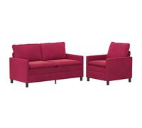 vidaXL Juego de Sofá 2 uds. Terciopelo Multicolor Rojo vino tinto