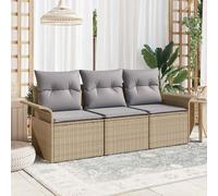 vidaXL Juego de Sofá con cojín 3 pcs ratán sintético Sofá exterior Sofá Beige y Gris