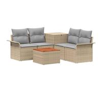 vidaXL Juego de Sofá 6 pcs 4-Número de plazas Beige y Gris Claro, Muebles de Jardín, Sofá Moderno para Exterior, Ratan Resistente, con Caja de Almacenamiento y Sillón