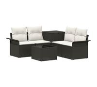 vidaXL Juego de sofá 6 uds. 4 plazas – Ratán resistente con caja, negro y blanco crema