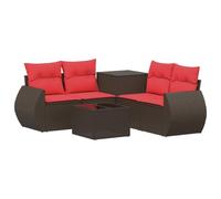 vidaXL Juego de Sofá 6 uds. Marrón y Rojo Ratán sintético y Acero