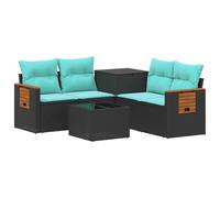 vidaXL Juego de Sofá 6 uds. Negro y Azul Ratán sintético y Acero
