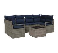 vidaXL Juego de Sofá 7 pcs Gris y Azul ratán sintético, Conjunto de Sofás para Jardín y Terraza, Muebles de Rattan Modernos, Resistentes al Sol, Comodidad para tu Patio