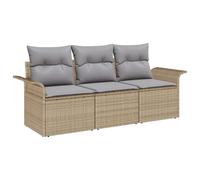 vidaXL Juego de Sofá con cojín 3 pcs ratán sintético Sofá exterior Sofá Beige y Gris