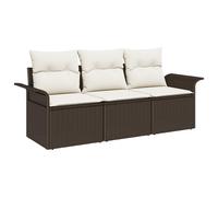 vidaXL Juego de Sofá con cojín 3 pcs ratán sintético Sofá exterior Sofá Marrón y Crema