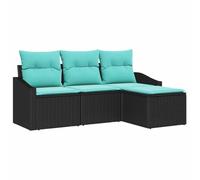 vidaXL Juego de Sofá con cojín 4 pcs Negro ratán sintético, Sofá de Jardín Moderno, Asientos Cómodos para Exterior, Rectangular, Modular, Materiales Resistentes al Sol