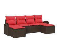 vidaXL Juego de Sofá con cojín 6 pcs Marrón y Rojo ratán sintético, Sofá Modular Moderno para jardín y terraza, Ligero, Resistente al Sol, con Compartimentos de Almacenamiento, Asientos Exteriores
