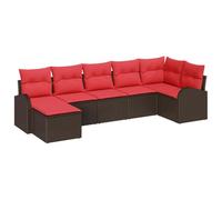 vidaXL Juego de Sofá con cojín 7 pcs Marrón y Rojo ratán sintético, Sofá Modular Moderno para jardín y terraza, Conjunto Resistente al Clima, Estilo y Asientos cómodos