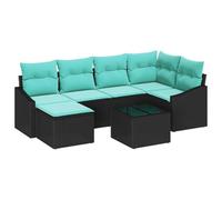 vidaXL Juego de Sofá con cojín 7 pcs Negro ratán sintético, Juego de Muebles de Jardín, Sofá Moderno, Mesa Ajustable, Resistente al Sol, Ligero y Flexible