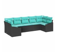 vidaXL Juego de Sofá con cojín 7 pcs Negro ratán sintético, Muebles de jardín y terraza, sofá Modular Resistente, Materiales UV, Set Lounge cómodo y versátil