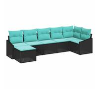 vidaXL Juego de Sofá con cojín 7 pcs Negro ratán sintético, Sofá Modular Ligero para jardín y terraza, Duradero, Resistente a UV, Ideal para Muebles de Exterior