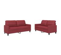vidaXL Juego de Sofás 2 pzas, Sillones de Televisión con Cojines, Sofás de Descanso Relax, Asientos Tapizados para Salón, Cuero Sintético Rojo Tinto