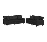 vidaXL Juego de sofás 2 piezas con cojines – Sillones relax tapizados, cuero sintético negro