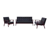 vidaXL Juego de Sofás 3 Piezas de Cuero Sintético Mobiliario Decoración Elegantes Prácticos Modernos Duraderos Resistentes Robustos Cómodos Negro