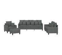vidaXL Juego de sofás 4 pzas – Sillones relax tapizados, cojines y reposabrazos, tela gris oscuro