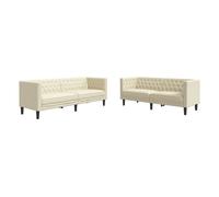 vidaXL Juego de sofás Chesterfield 2 piezas cuero sintético crema