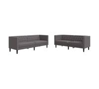 Juego De Sofás Chesterfield 2 Piezas Cuero Sintético Gris Vidaxl