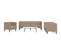 vidaXL Juego de sofás Chesterfield 3 piezas cuero sintético capuchino