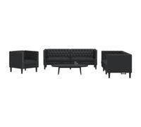 vidaXL Juego de sofás Chesterfield 3 piezas cuero sintético negro