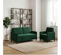 vidaXL Juego de Sofás con Almacenamiento 2 uds. Verde Oscuro Poliéster