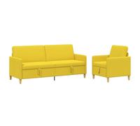 vidaXL Juego de sofás con almacenamiento de 2 piezas, color amarillo claro, poliéster, sofá moderno y cómodo, juego para interiores, con espacio, cojines de espuma, fundas extraíbles, estilo