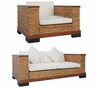 vidaXL Juego de sofás con cojines 2 piezas ratán natural marrón Marrón