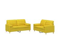 vidaXL Juego de sofás con cojines 2 piezas, tela, amarillo claro